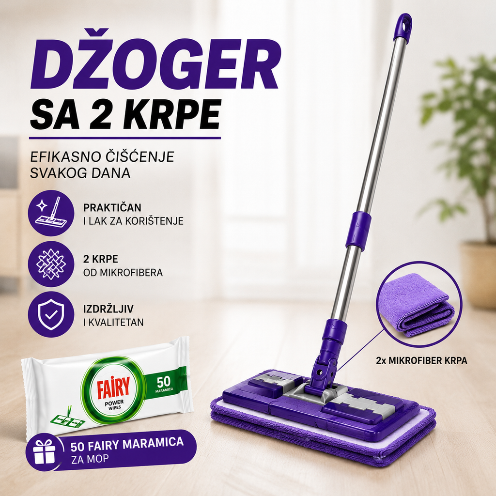 Mop / Džoger + 2 krpe + 50 maramica za mop