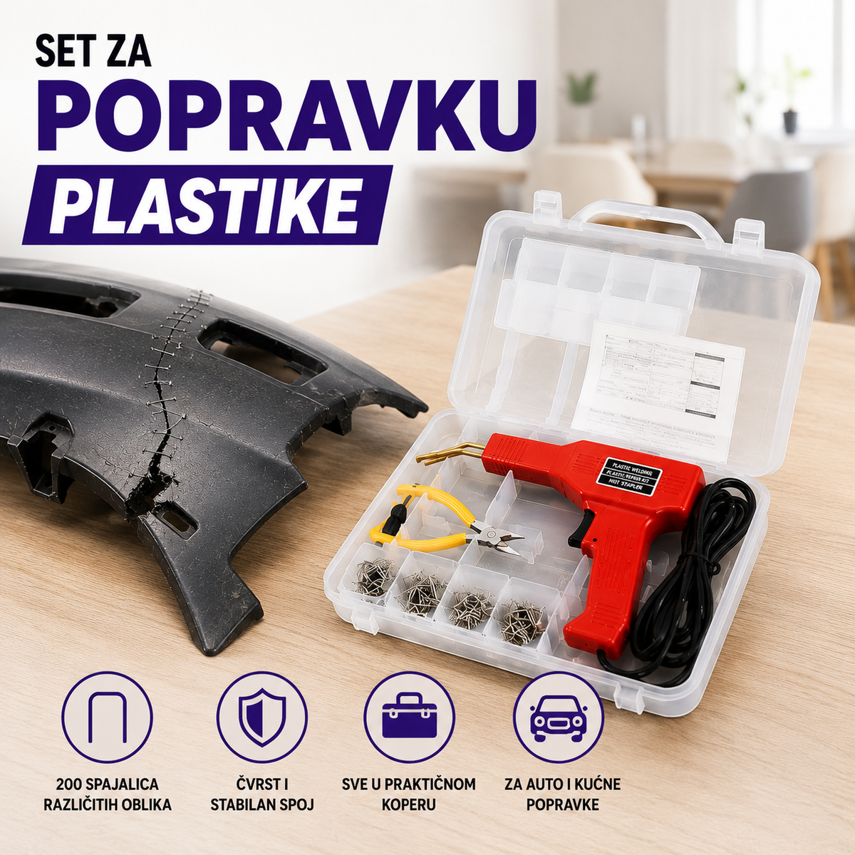 Set za popravku plastike – 200 spajalica