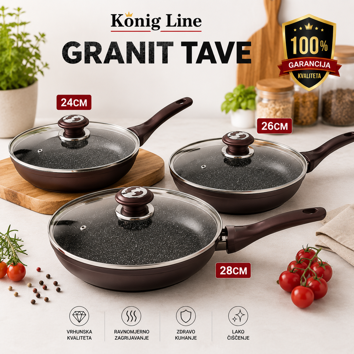 Granit tava sa poklopcem 24 cm / 26 cm / 28 cm