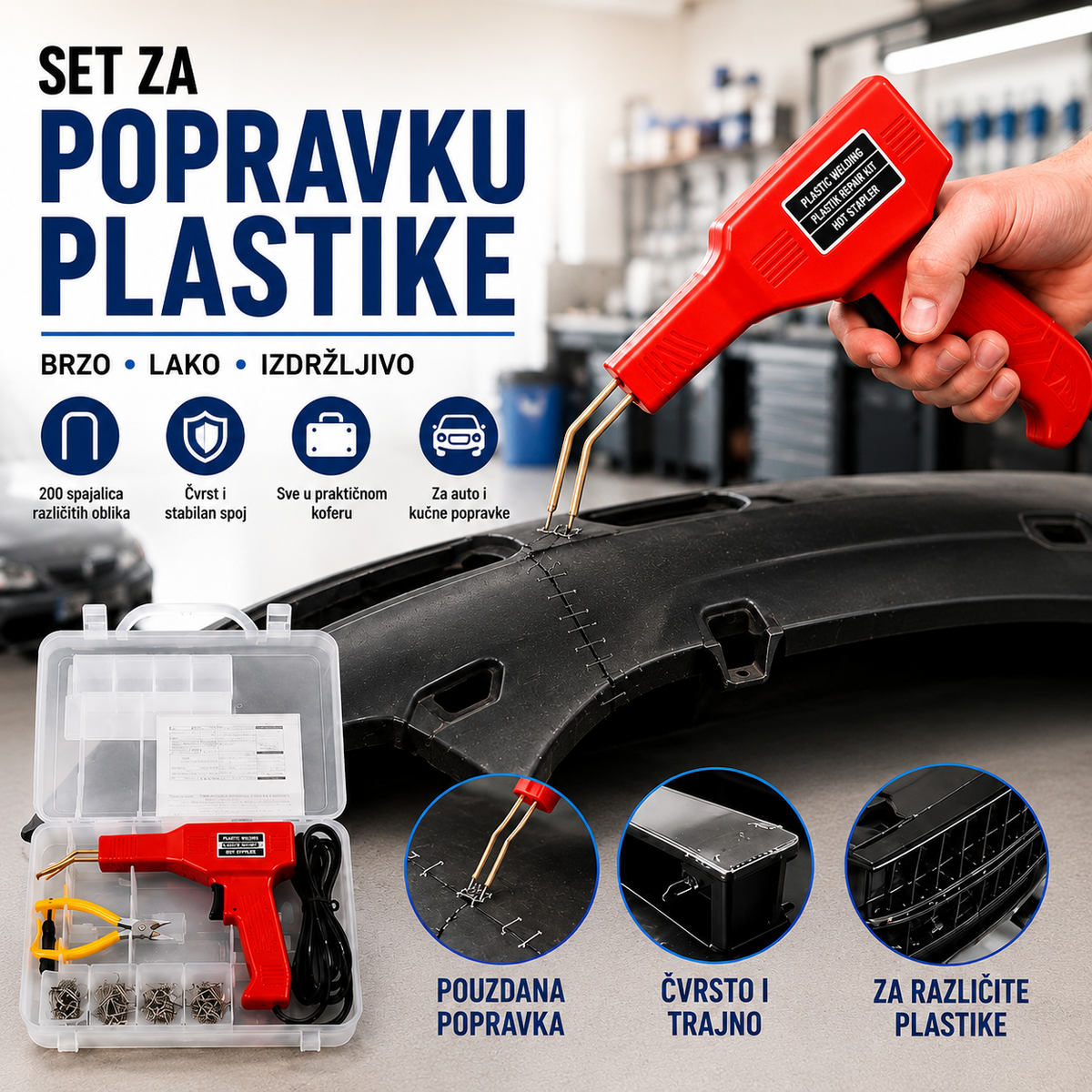 Set za popravku plastike – 200 spajalica