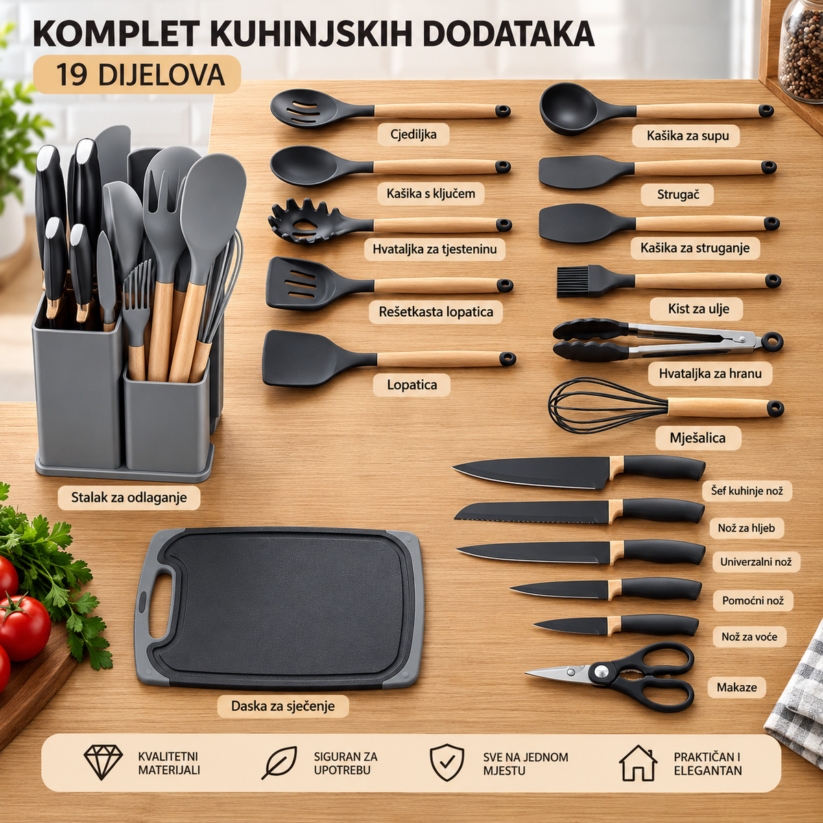Kuhinjski set 19u1 sa noževima i priborom