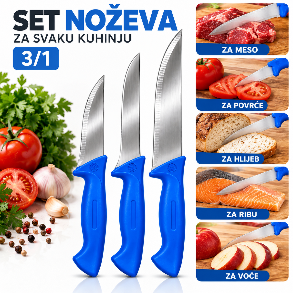 Set kuhinjskih noževa 3/1 inox oštrice