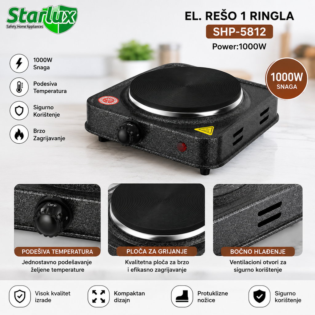 Starlux električni rešo 1000W 1 ringla SHP-5812