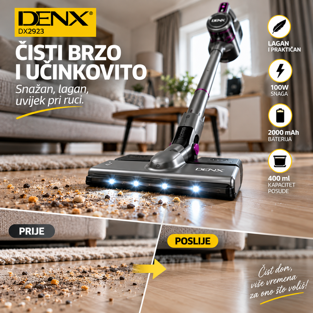 DENX DX2923 bežični usisivač 2u1 100W