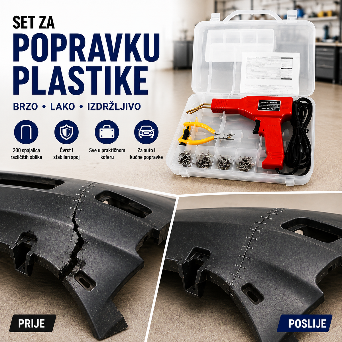 Set za popravku plastike – 200 spajalica