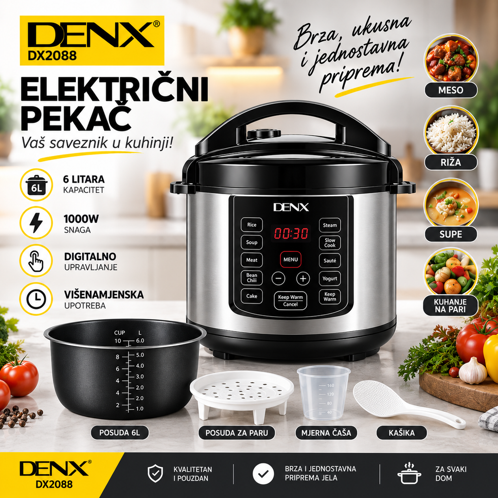 DENX DX2088 električni multifunkcionalni pekač 6L – 1000W