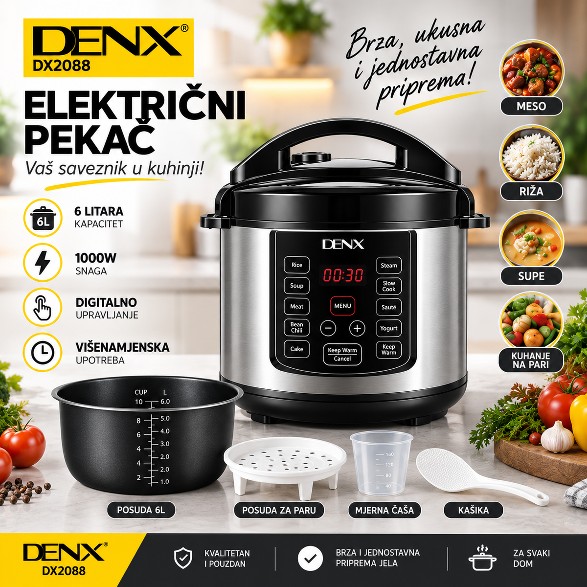 DENX DX2088 električni multifunkcionalni pekač 6L – 1000W